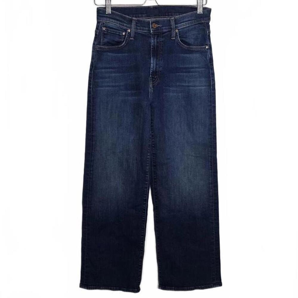 Mother The Dodger Ankle On Your Left Medium Wash Raw Hem Wide Leg Jean Size 25